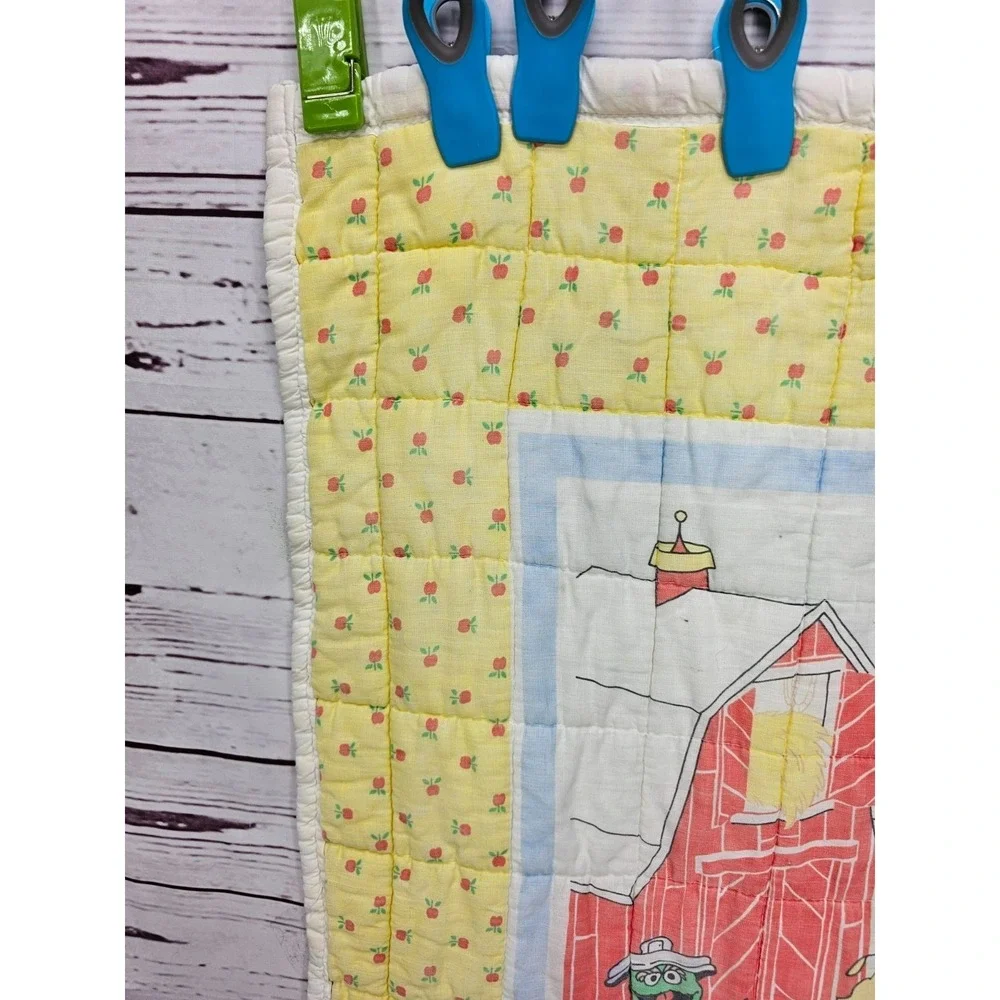 Vintage Sesame Street crib Quilt 42x32 Handmade Farm Theme Yellow Floral edging,